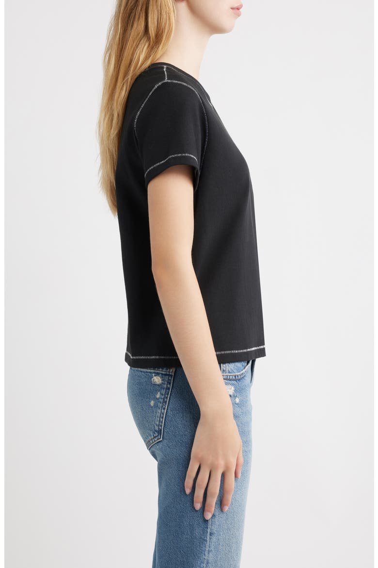 Girlfriend Cotton T-shirt with Contrast Stitching, Alternate, color, BLACK CONTRAST STITCH