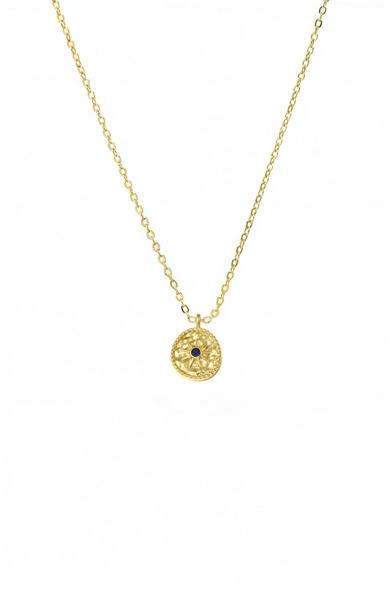 BY ADINA EDEN Blue CZ Textured Coin Necklace, Main, color, 