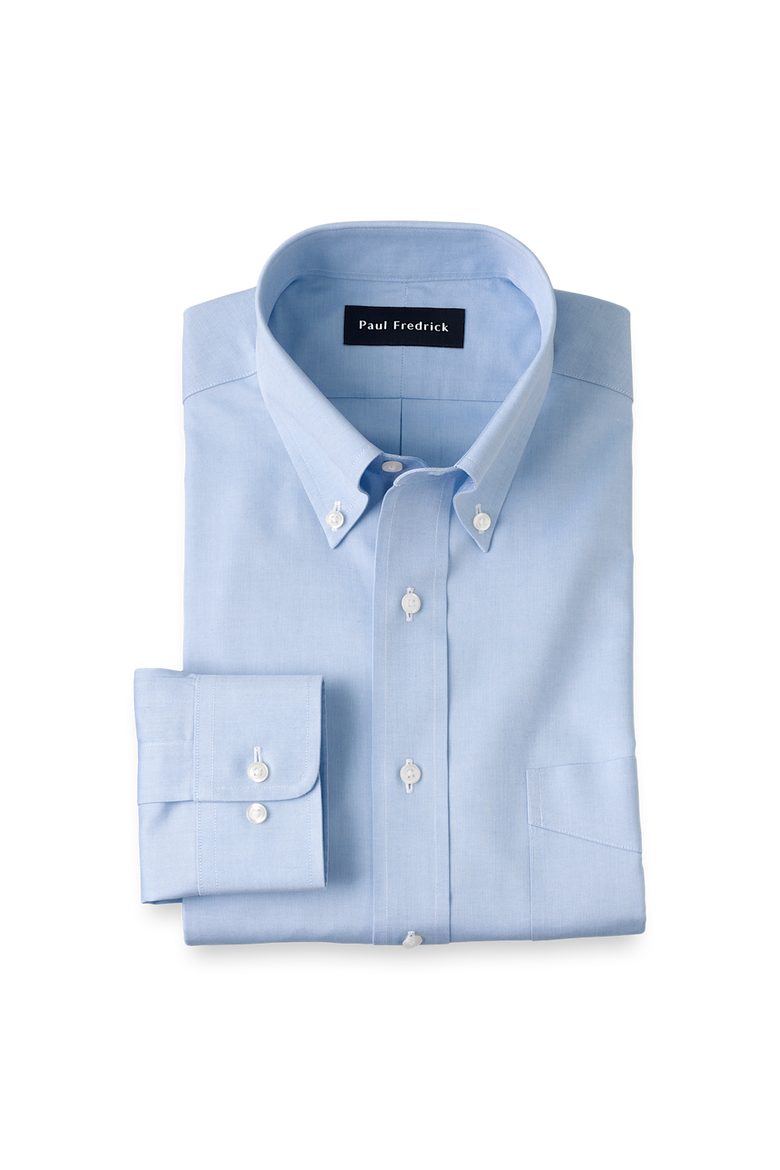 Slim Fit Non-iron Cotton Pinpoint Solid Button Down Collar Dress Shirt, Main, color, Blue