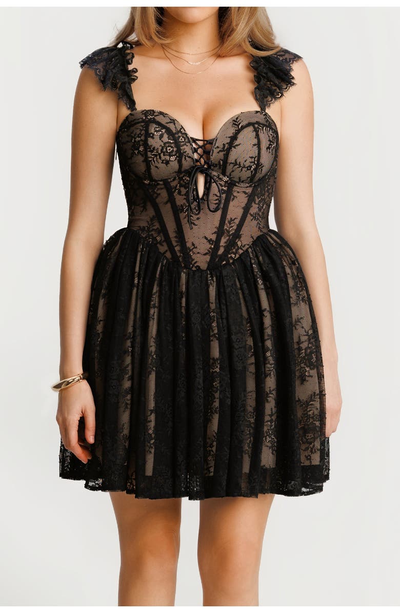Popilush Snatched Lace Convertible Strap Mini Shapewear Romper Cottagecore Dress, Alternate, color, Midnight Black