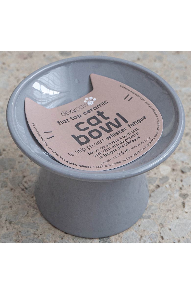 Dexypaws Flat Top Ceramic Cat Bowl, Grey, 7.5oz, Alternate, color, Gray