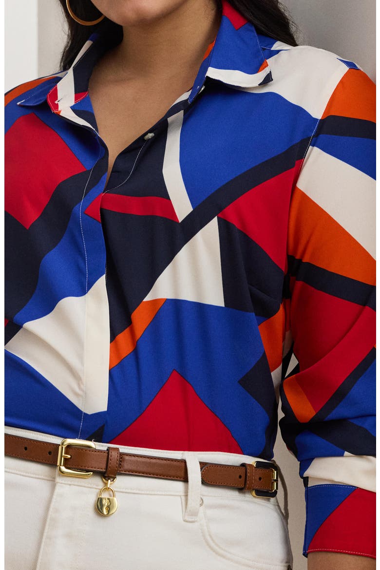 Print Crêpe de Chine Button-Up Shirt, Alternate, color, BLUE MULTI