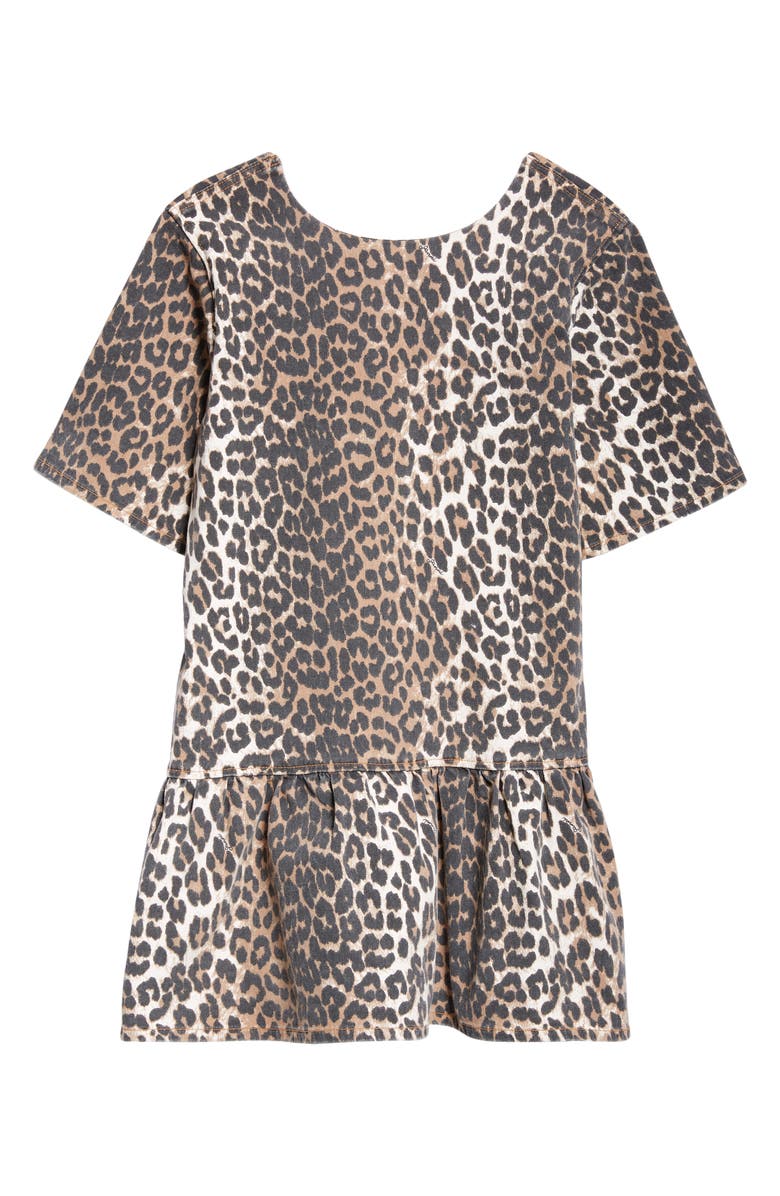 Ganni Leopard Print Open Back Organic Cotton Stretch Twill Minidress, Alternate, color,