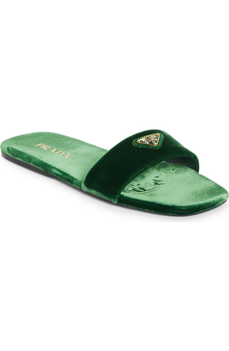 Prada Logo Velvet Slide Sandal, Main, color,