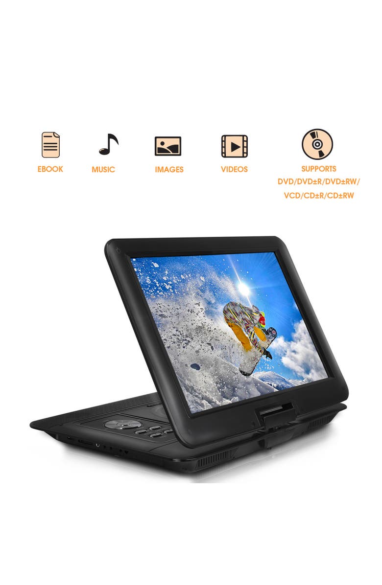 Trexonic 15.4in Portable DVD Player with TFT LCD Screen and HDMI/USB/SD/AV Inputs, Alternate, color, Black