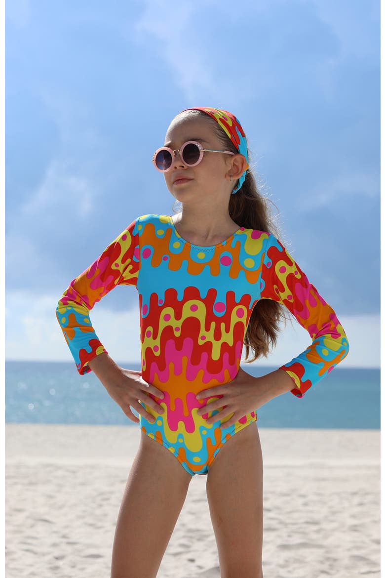 Abstract Lava Flow Long-Sleeve Rushguard, Alternate, color, Multicolor