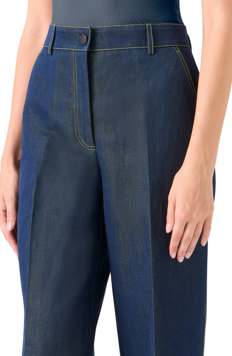 Akris punto Creased Ankle Straight Leg Jeans, Alternate, color, Darkblue Denim-Lemon Zing