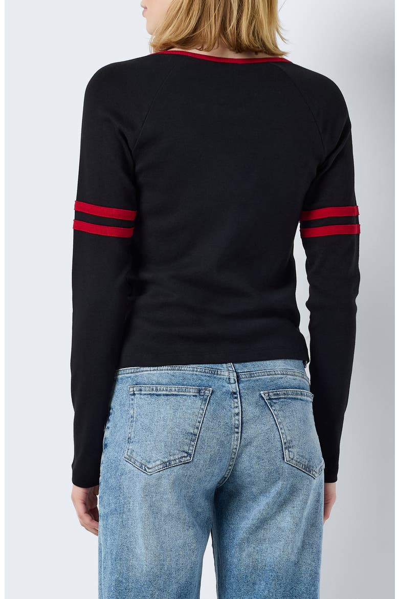 Kimana Stripe Raglan Sleeve Organic Cotton Top, Alternate, color, BLACK DETAIL RED