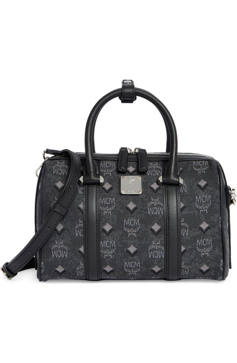 MCM Aren Barrel Bag, Main, color, Dark Grey