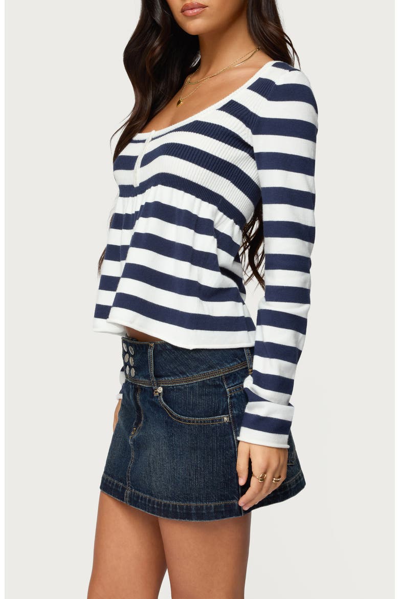 Lockie Stripe Knit Babydoll Top, Alternate, color, NAVY