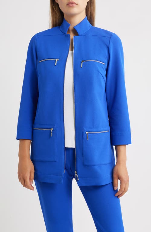 Ming Wang Deco Stretch Crepe Utility Jacket In Blue