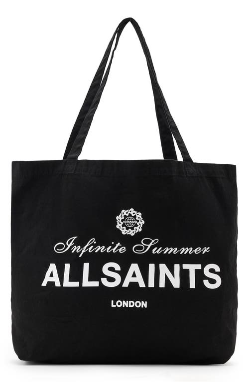 Allsaints Soleil Graphic Canvas Tote In Washed Black
