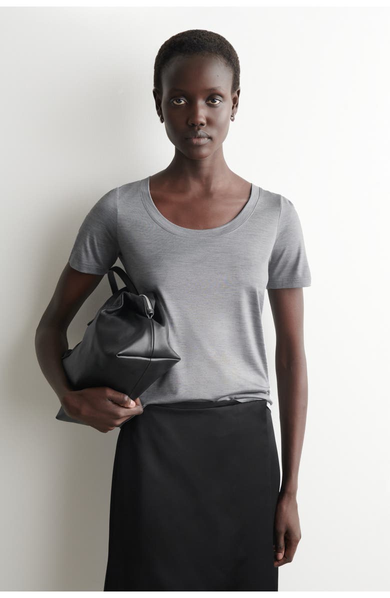 COS Slim Silk T-Shirt, Main, color, Gray Mélange