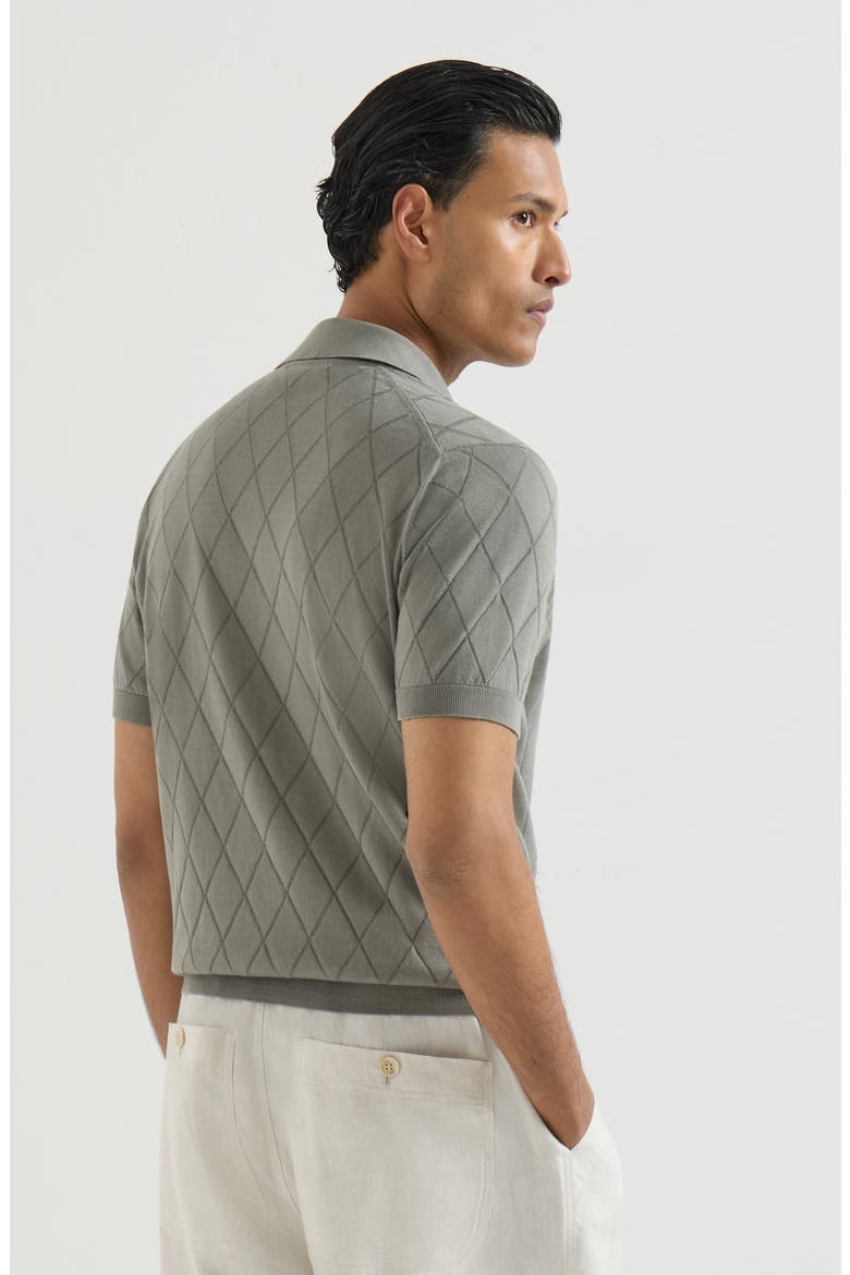 Cotton textured Argyle lightweight knit polo shirt, Alternate, color, Khaki