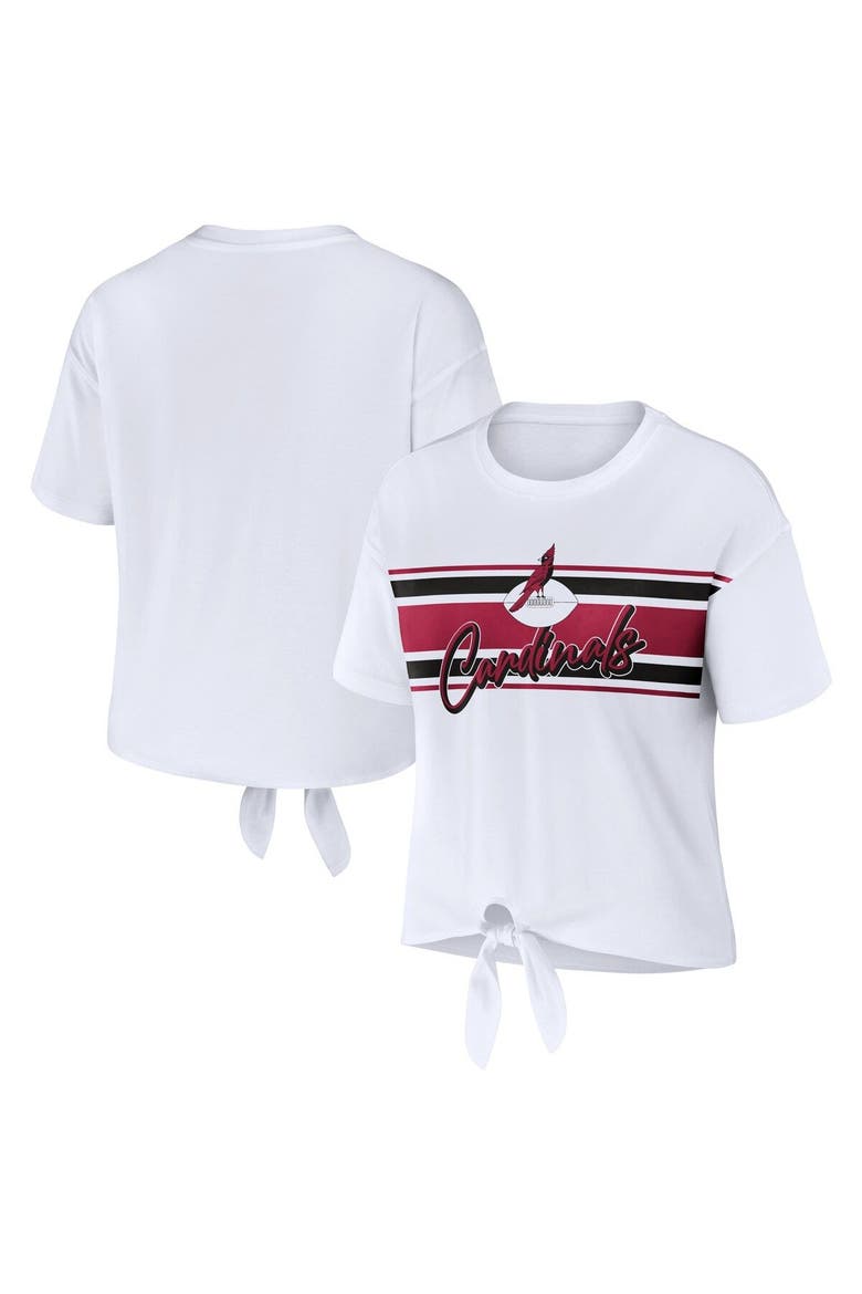 Women's WEAR by Erin Andrews White Arizona Cardinals Front Tie Retro T-Shirt, Main, color, White