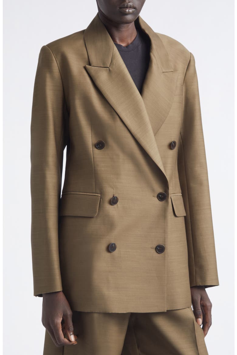 Estelle Double Breasted Wool & Silk Blazer, Alternate, color, OLIVE