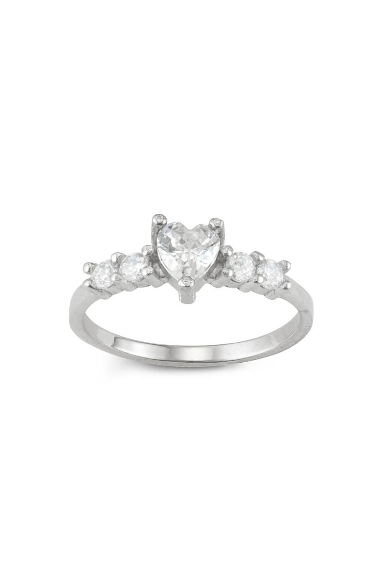 FZN Kids' Sterling Silver Cubic Zirconia Birthstone Heart Ring, Main, color,