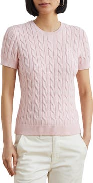 Lauren Ralph Lauren Cable Stitch Short Sleeve Cotton Sweater