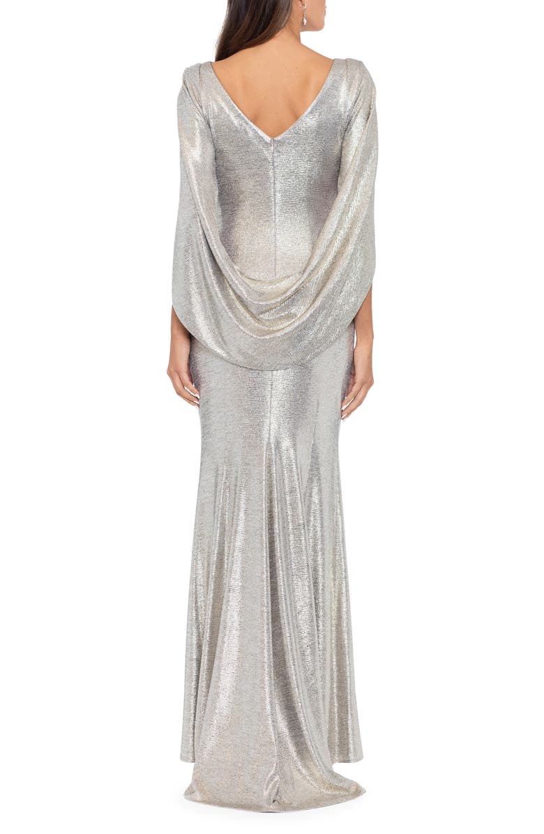Betsy & Adam Metallic Drape Back Sheath Gown, Alternate, color, 