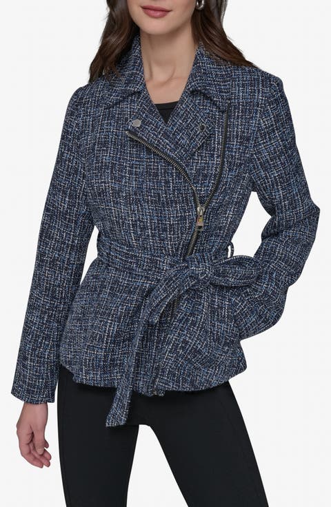 Belted Tweed Moto Jacket