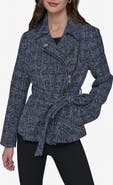 KARL LAGERFELD PARIS Belted Tweed Moto Jacket