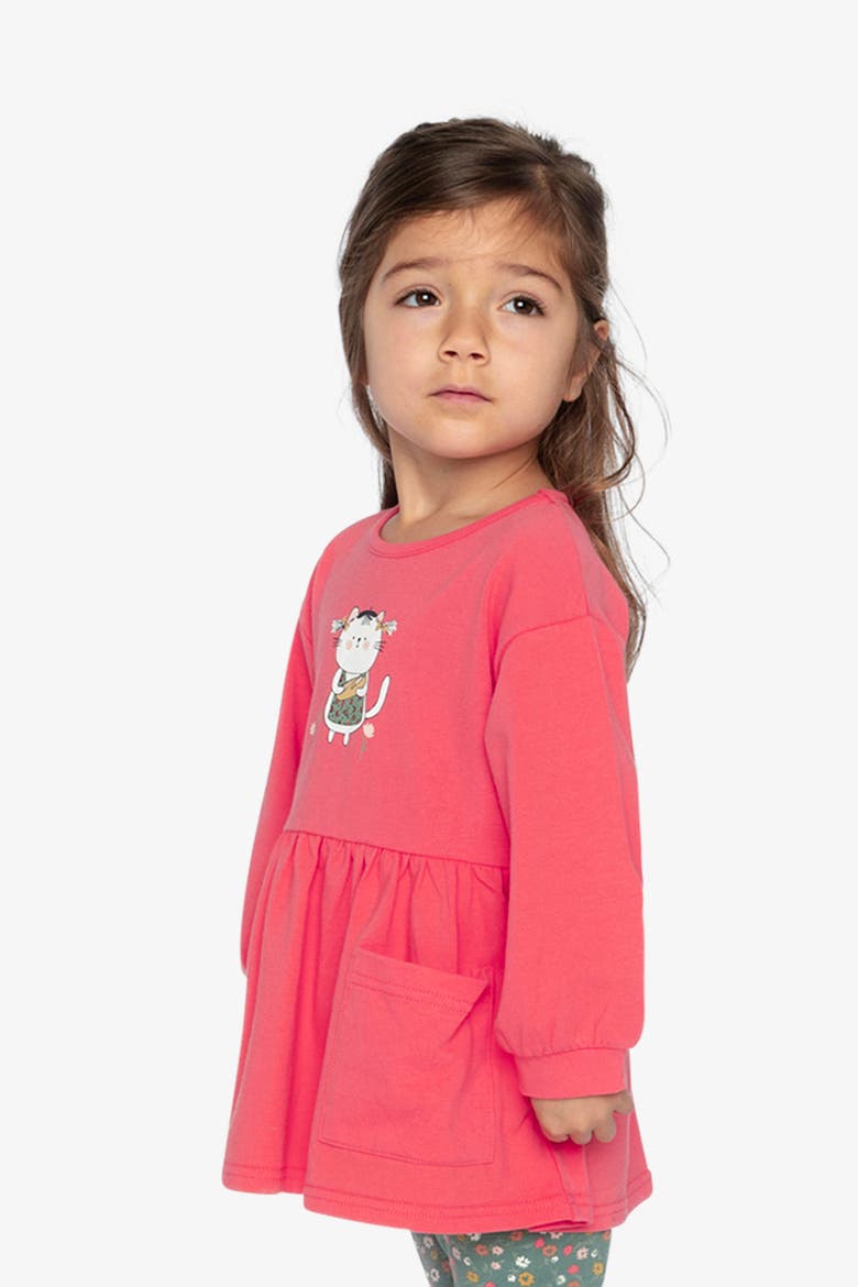 Organic Cotton Cat Patch Pocket Gathered Tunic, Alternate, color, Coral Pink
