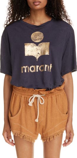 Marant Etoile ★ ZEWEL リネン ロゴ T シャツ Isabel Marant Étoile Zewel Metallic Logo Slub Linen Graphic