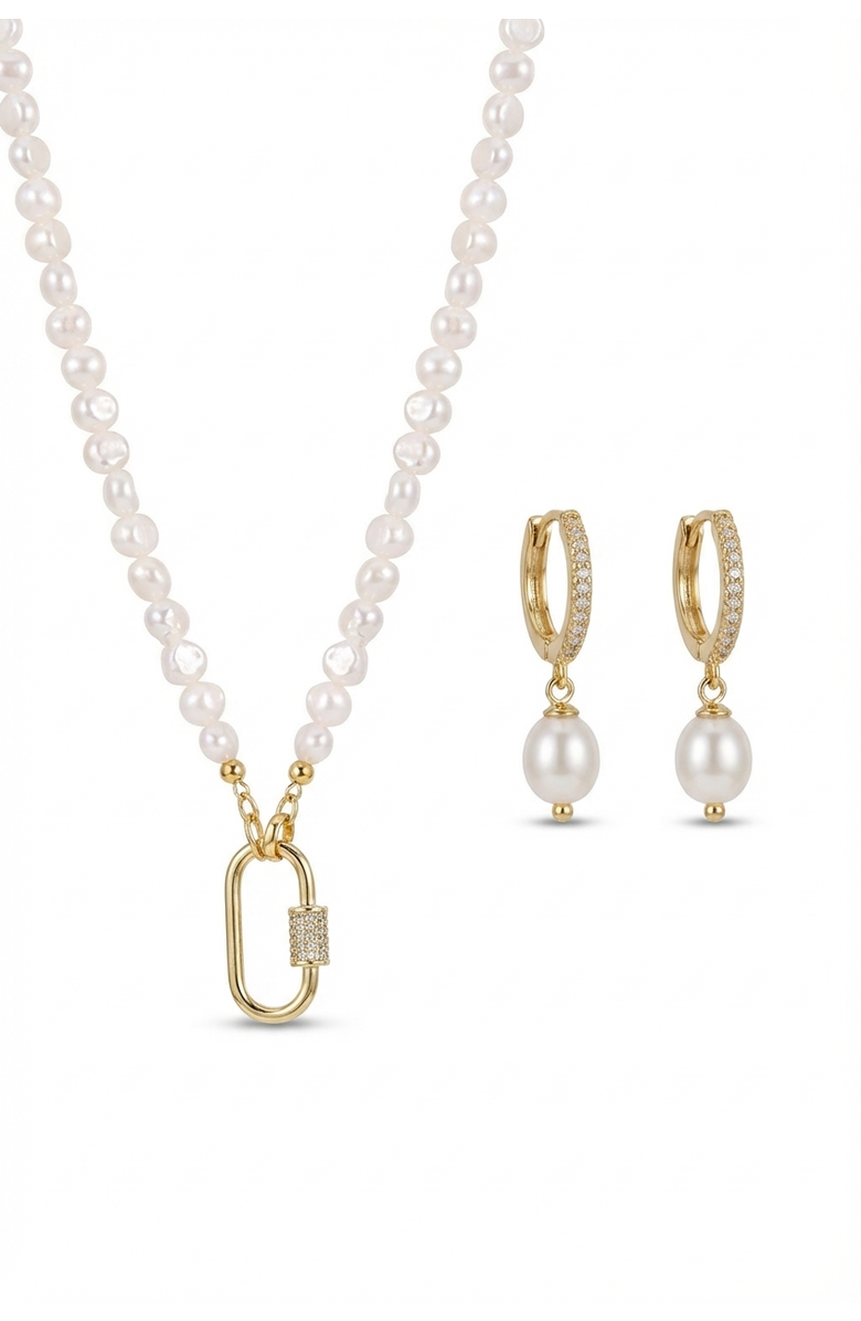 Joey Baby Taylor Freshwater Pearl Layered Necklace And Huggie Earring Set, Alternate, color, 18K Gold Plated / White Pearl