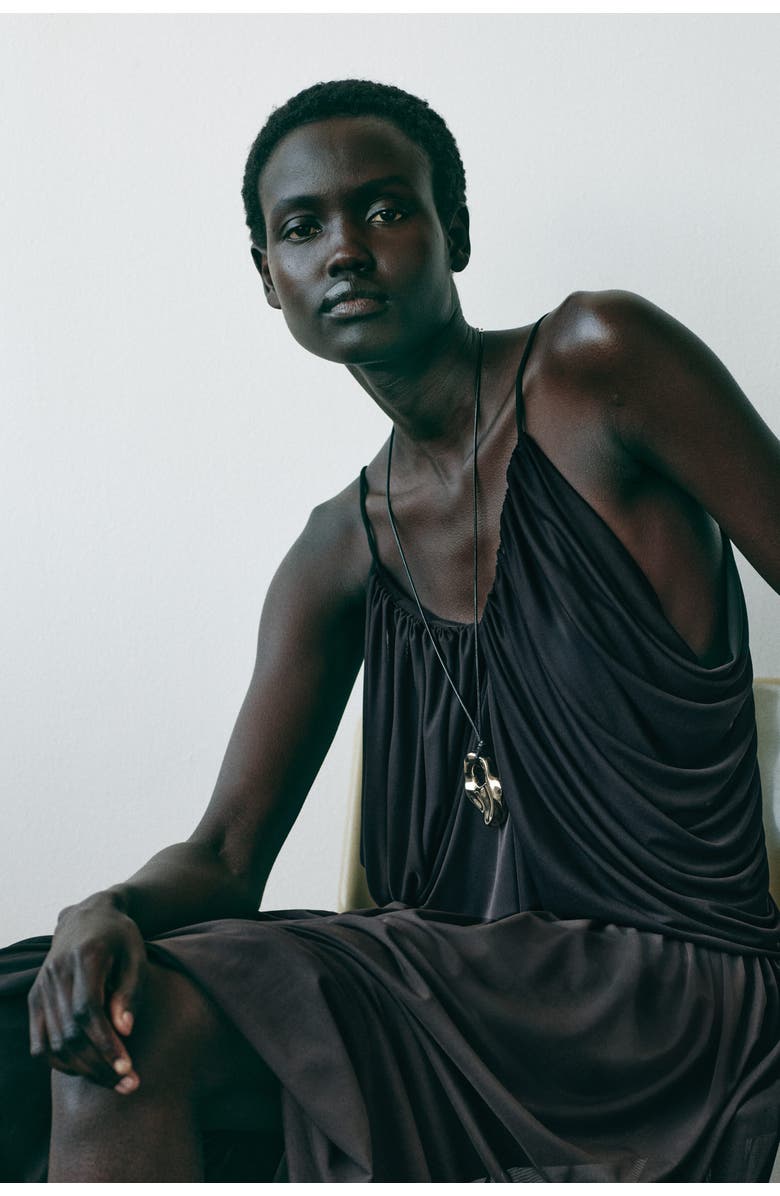 H&M Draped Strappy Top, Alternate, color, Dark Brown