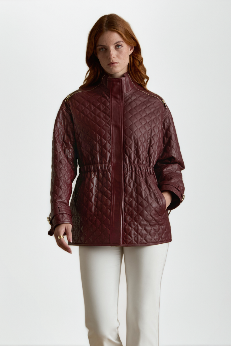 Nora Leather Coat, Alternate, color, Burgundy