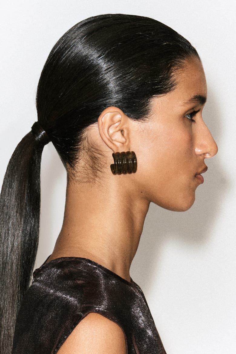 Rippled Hoop Earrings, Alternate, color, BROWN / MARBLED