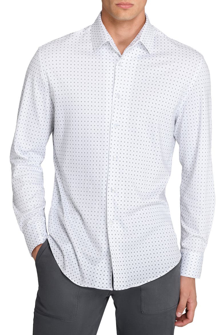 Dot Print Knit Long Sleeve Basic, Main, color, WHITE/GREY