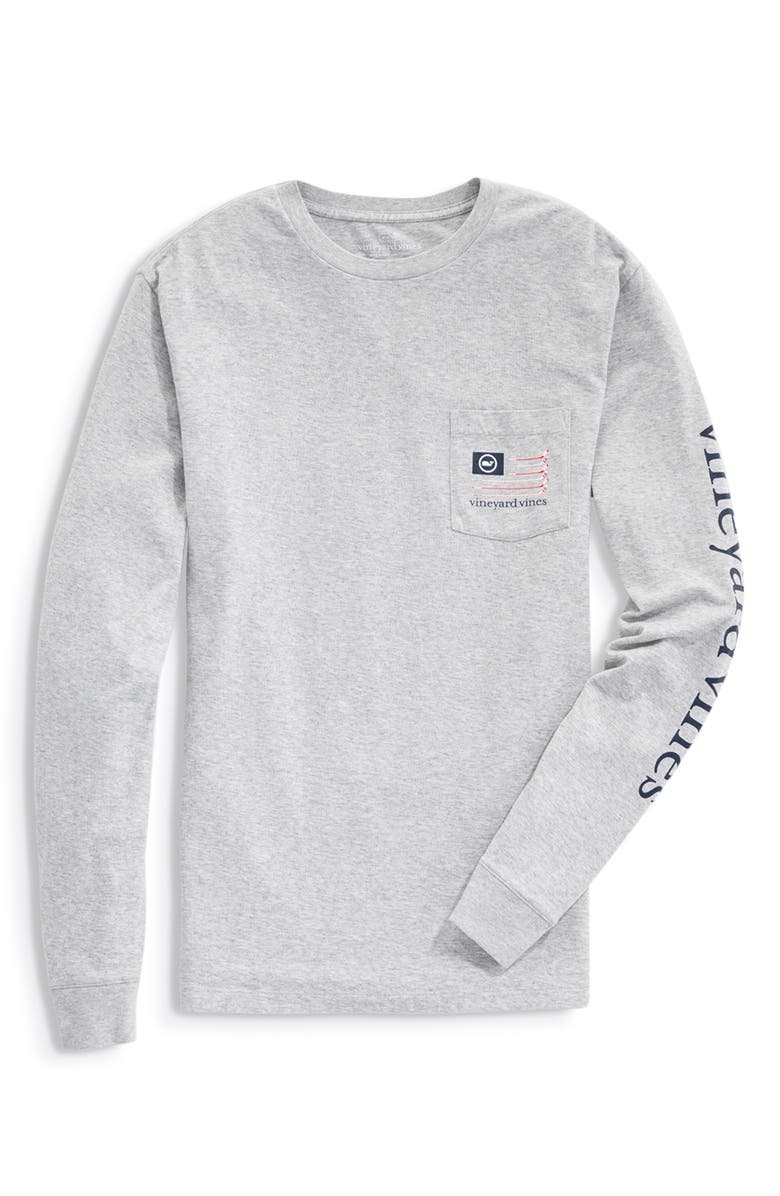vineyard vines Hockey Flag Long Sleeve Cotton Graphic T-Shirt, Main, color, Grey Heather