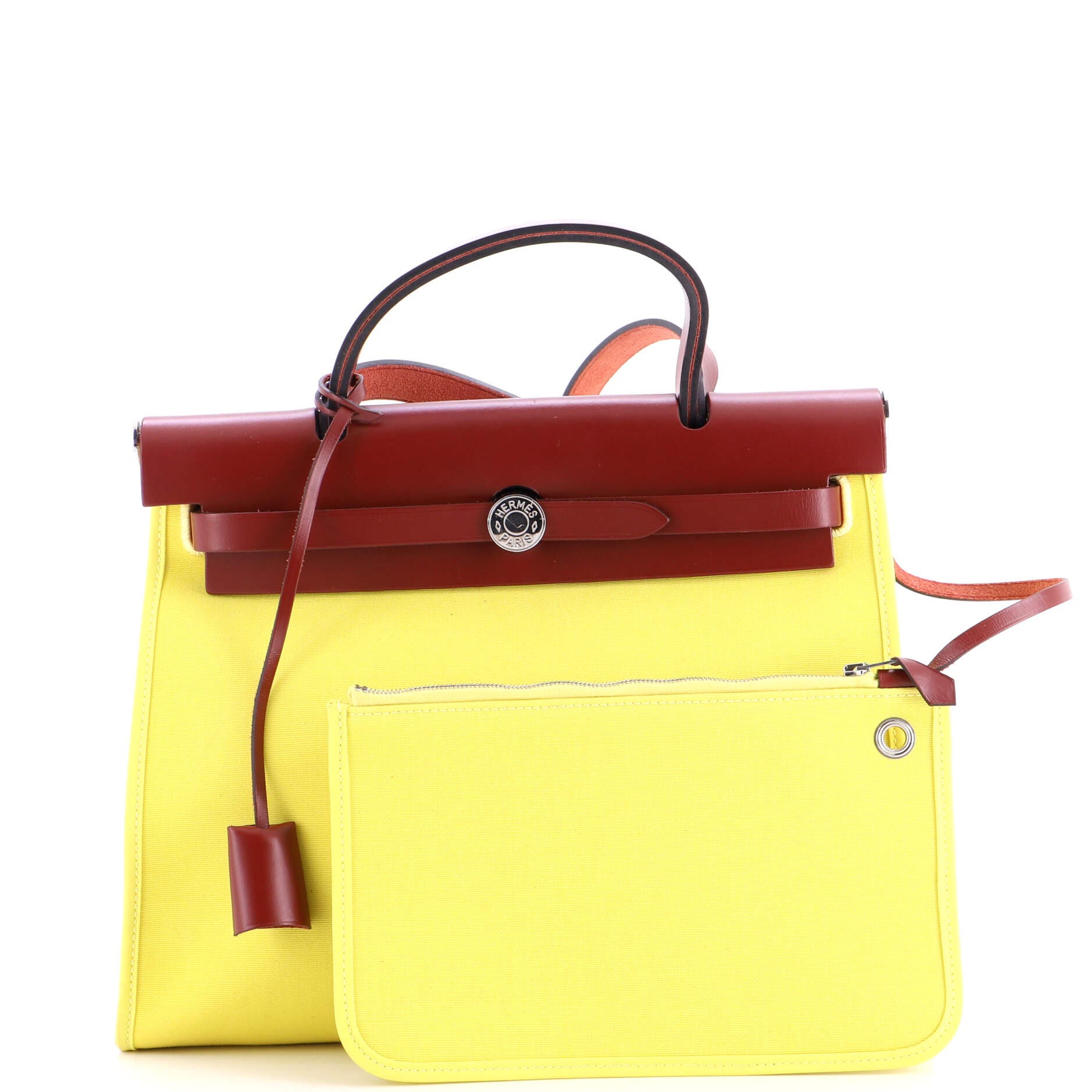 Pre-Owned Hermes Herbag Zip Leather and Toile 31, Alternate, color, Lime