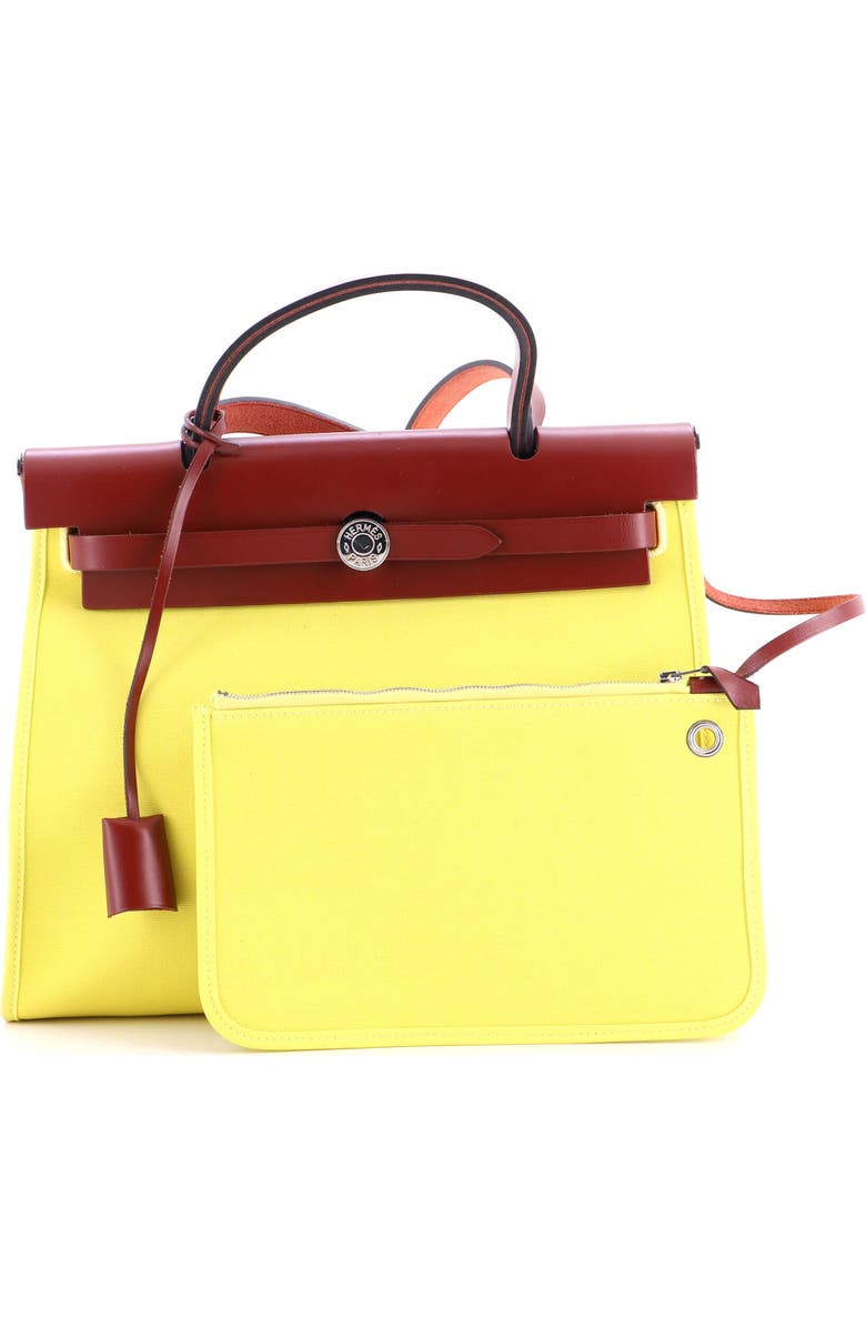 Pre-Owned Hermes Herbag Zip Leather and Toile 31, Alternate, color, Lime