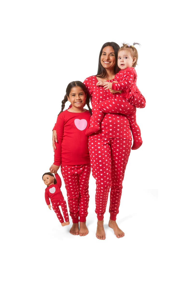 Kids Footed Cotton Matching Family Pajamas, Whimsy & Fantasy Prints, Alternate, color, Pink Hearts