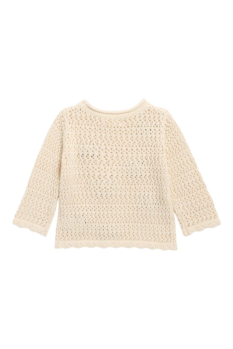Braided Bow Appliqué Cotton Pointelle Sweater, Alternate, color, NATURAL
