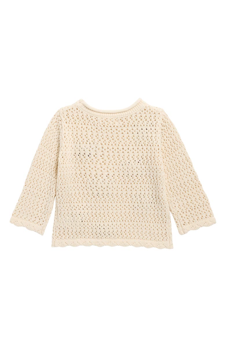 Rylee + Cru Braided Bow Appliqué Cotton Pointelle Sweater, Alternate, color, Natural