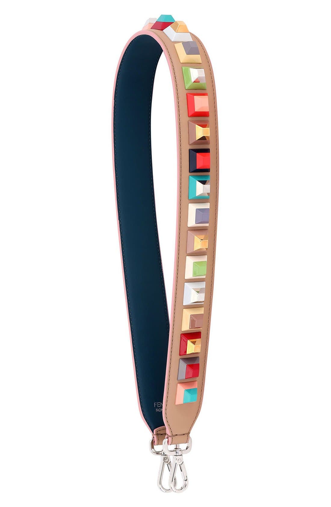 Fendi Strap You Multi Rainbow Stud Leather Guitar Bag Strap, Main, color, 