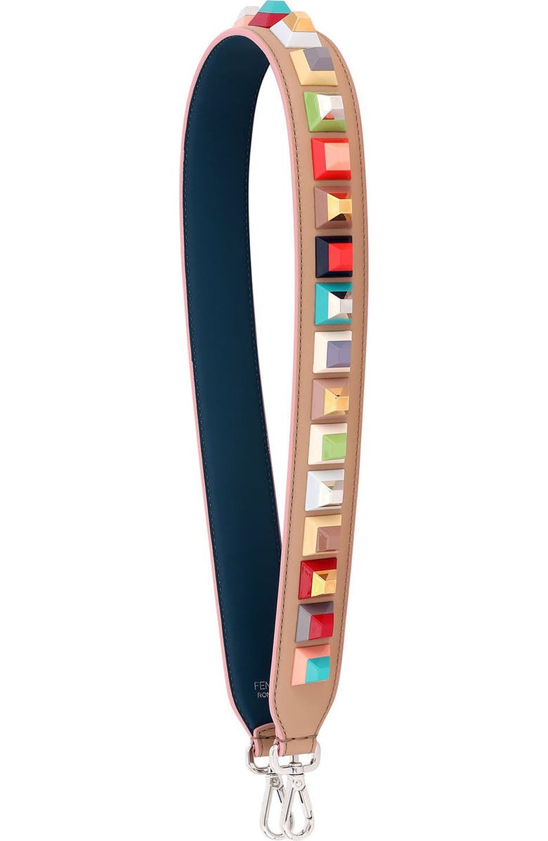Fendi Strap You Multi Rainbow Stud Leather Guitar Bag Strap, Main, color,