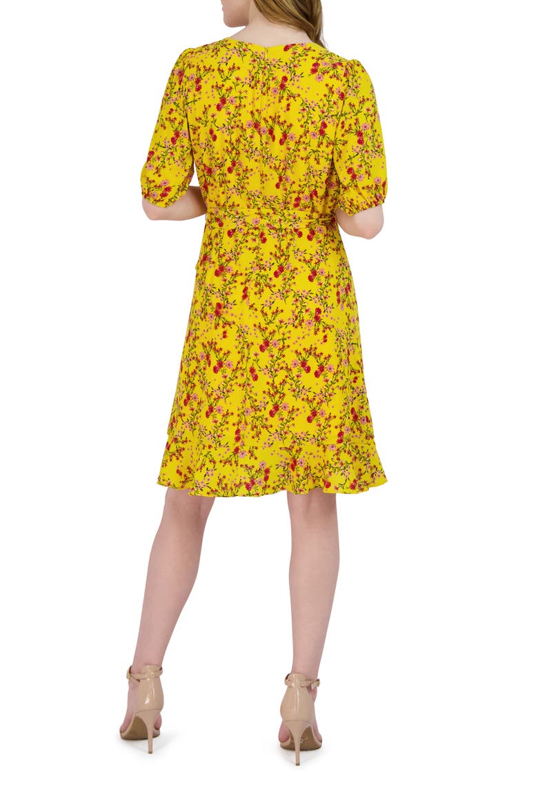 Puff Sleeve Floral Faux Wrap Dress, Alternate, color, YELLOW MUL