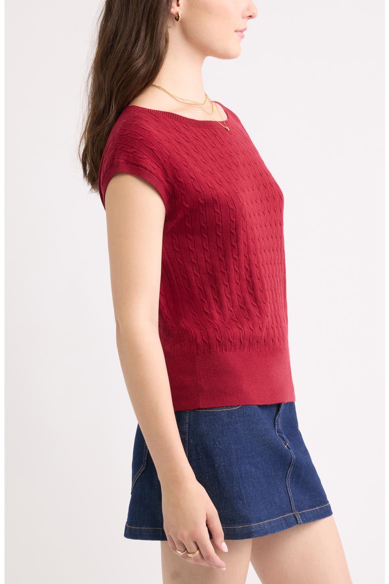 Cable Stitch Boat Neck Sweater T-Shirt, Alternate, color, RED CINDER