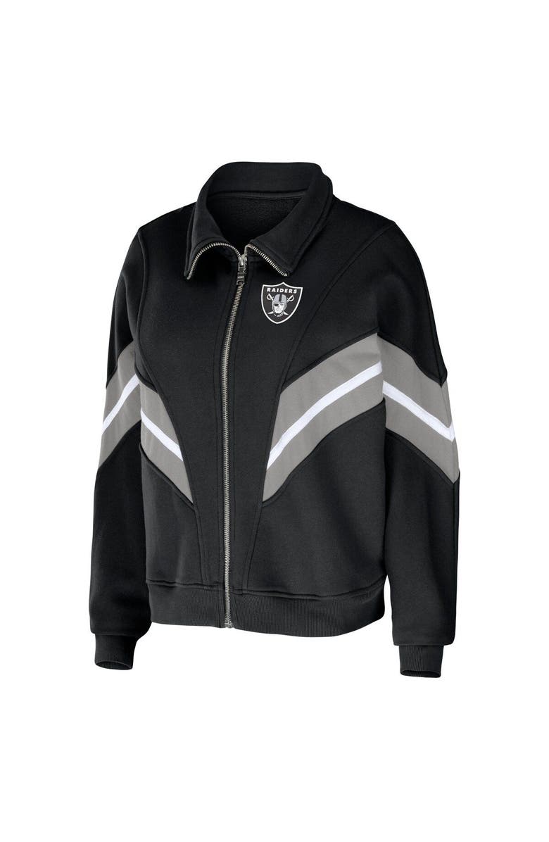 WEAR by Erin Andrews Women's WEAR by Erin Andrews Black Las Vegas Raiders Yarn Dye Stripe Full-Zip Jacket, Alternate, color,