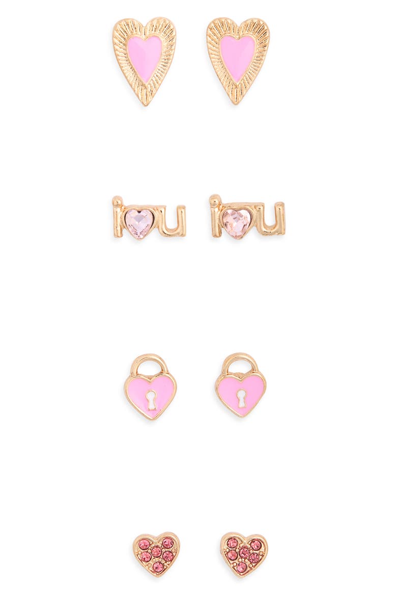 Set of 5 Assorted Stud Earrings, Alternate, color, PINK MULTI- GOLD