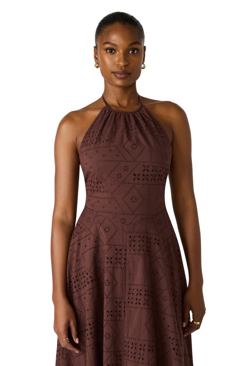 Dalina Eyelet Embroidery Halter Dress, Alternate, color, WALNUT