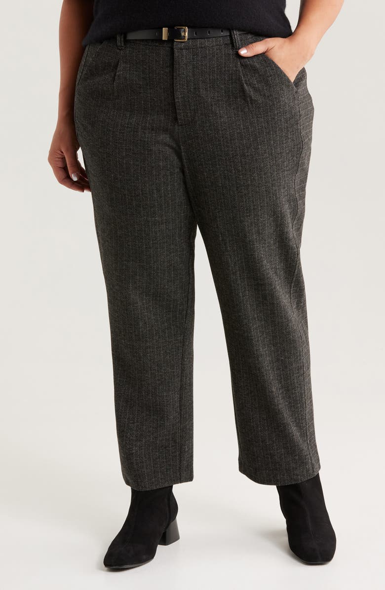 Wit & Wisdom Skyrise Pleated Herringbone Twill Straight Leg Ankle Trousers, Main, color, Charcoal Wheat Multi