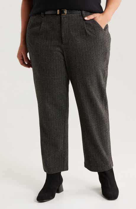 Wit & Wisdom Skyrise Pleated Herringbone Twill Straight Leg Ankle Trousers