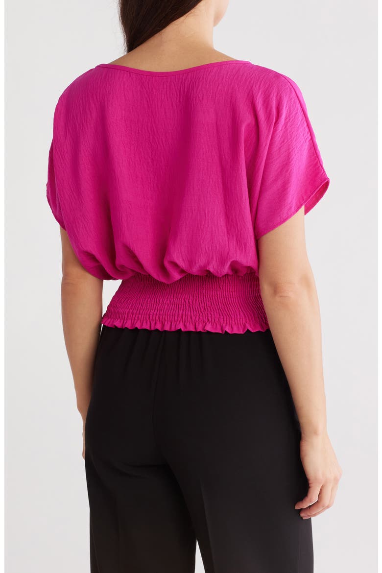 Short Sleeve Smocked Hem Blouson Top, Alternate, color, FUCHSIA