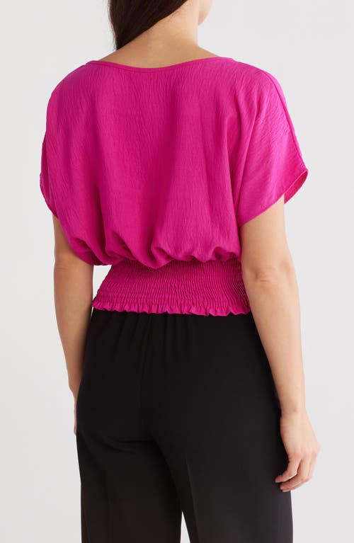 RENEE C RENEE C SHORT SLEEVE SMOCKED HEM BLOUSON TOP 