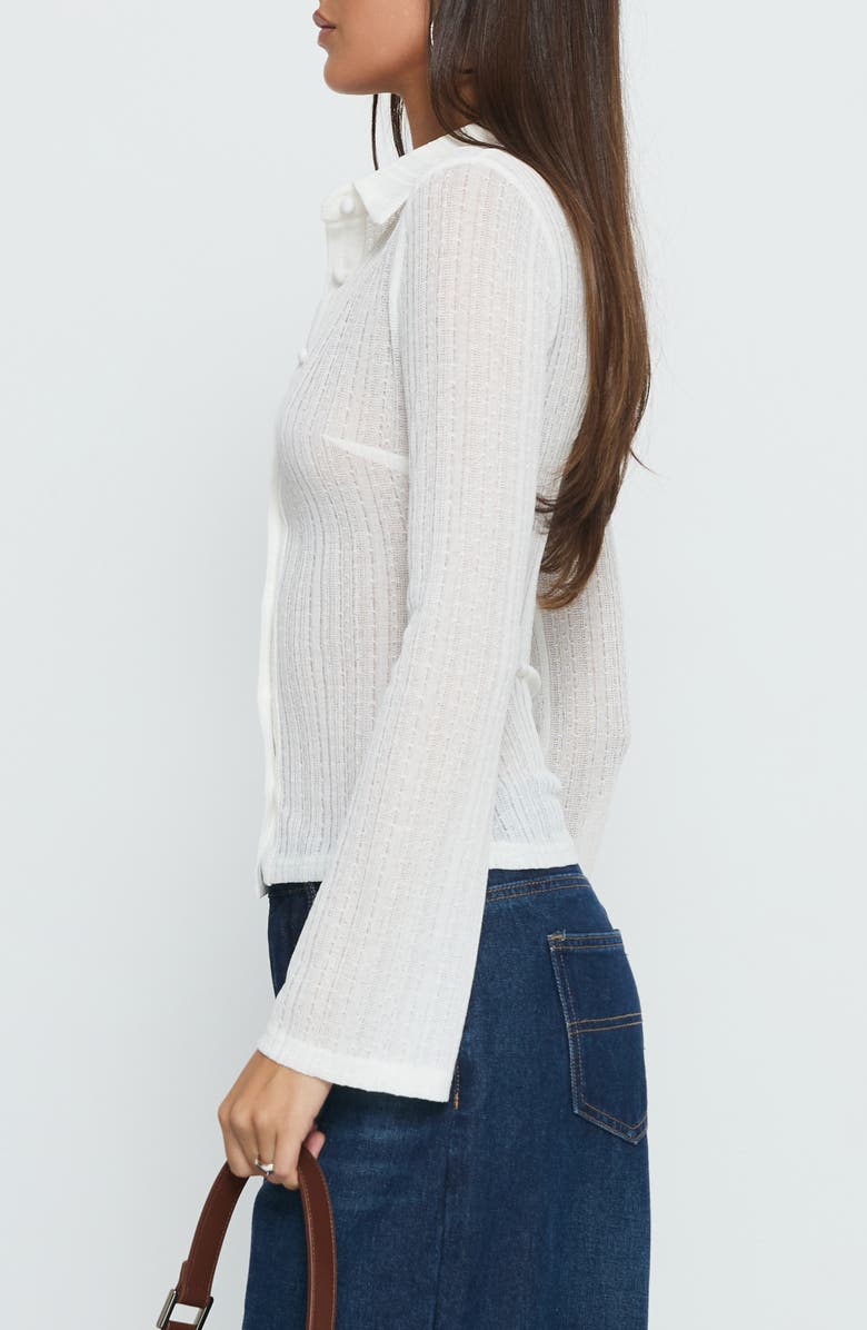 Princess Polly When You Sleep Textured Knit Button-Up Shirt, Alternate, color, White